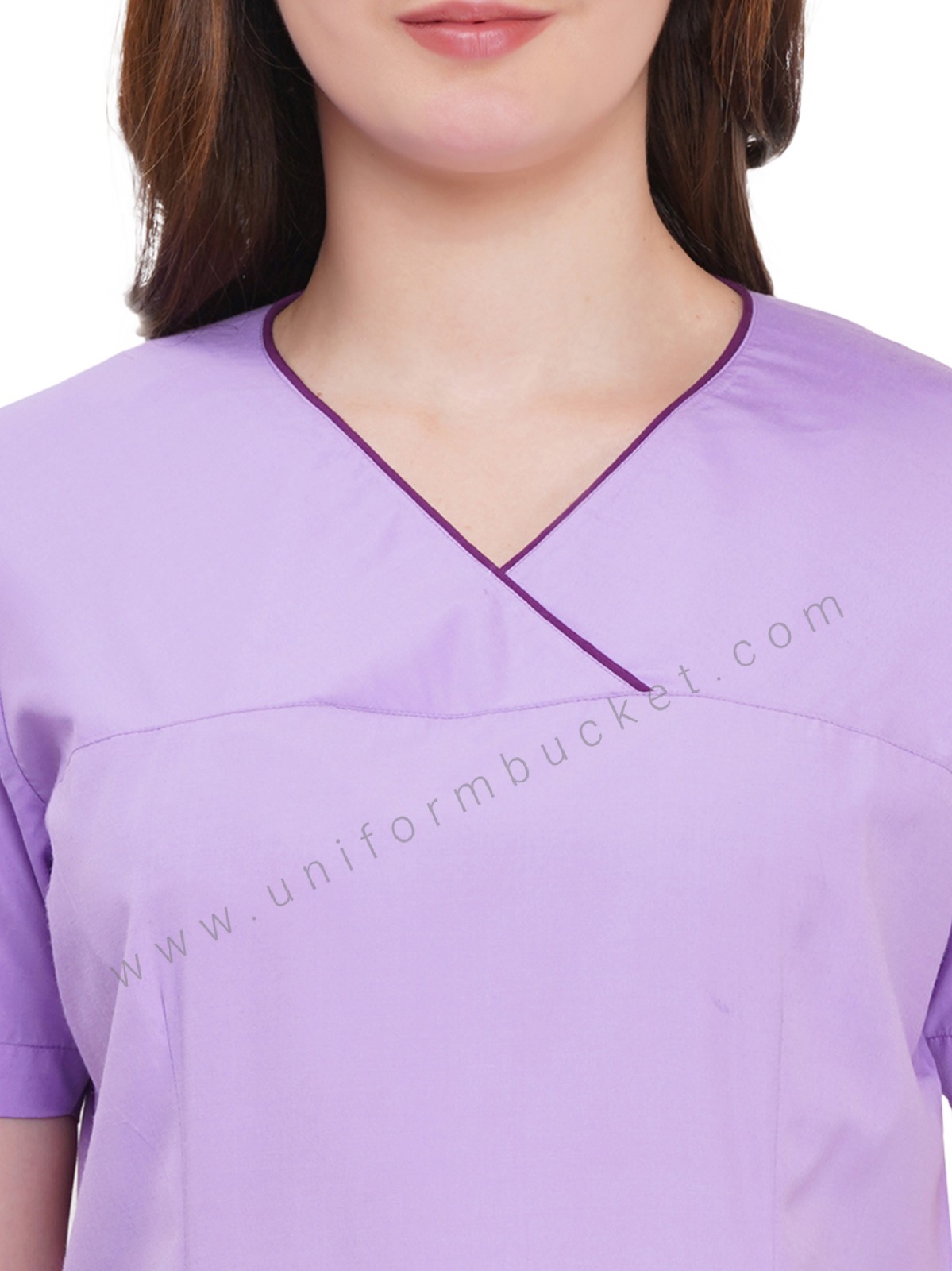 LIGHT PURPLE CROSSOVER NECK FEMALE TOP WITH MAGENTA PIPING view 5